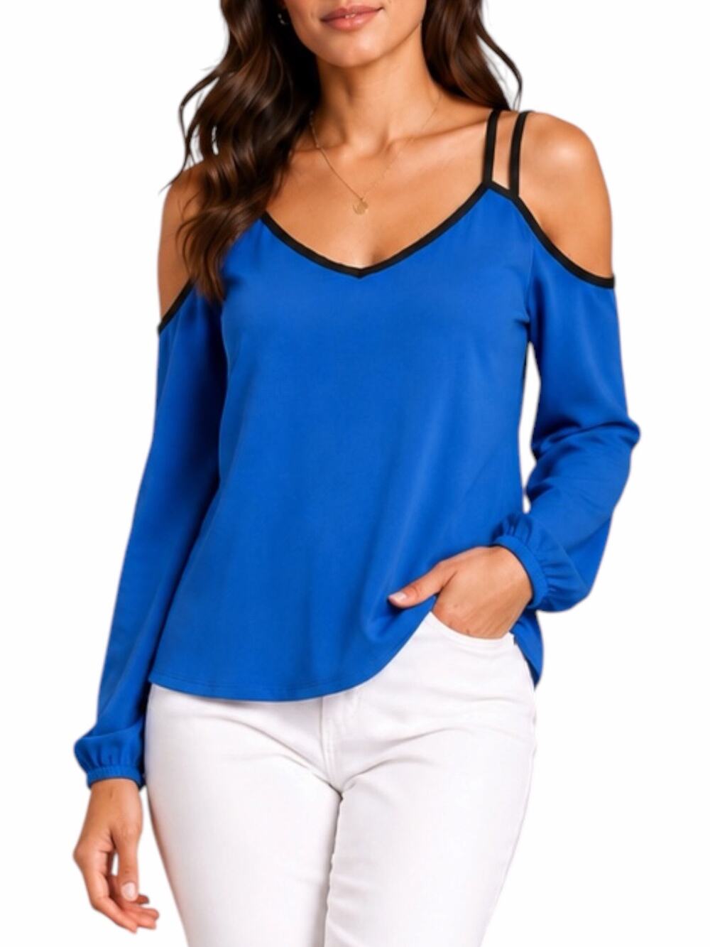 1. state Cold Shoulder Crepe Game On Blouse Electric Sky Size XS